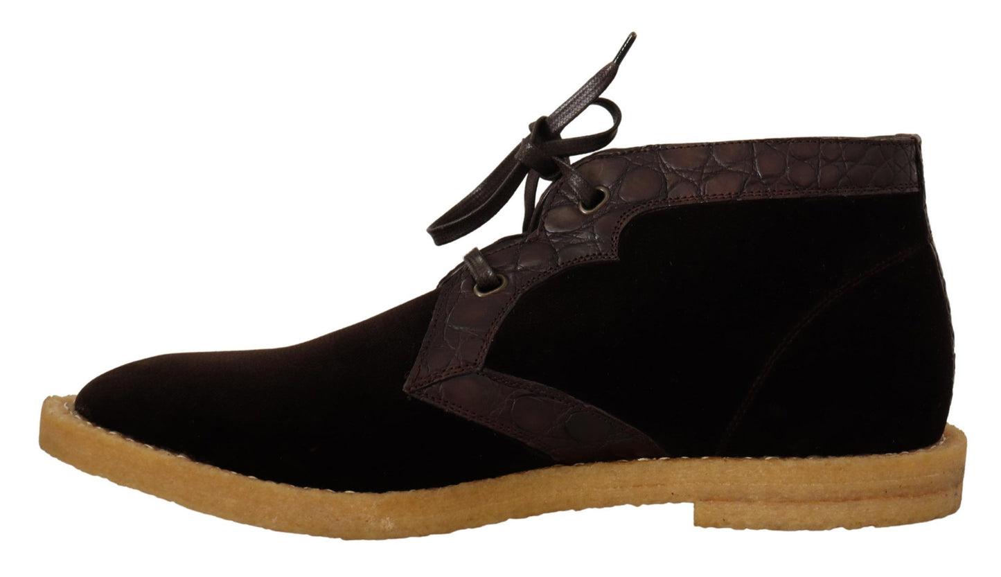 Dolce &amp; Gabbana Braune Samtstiefel aus exotischem Leder