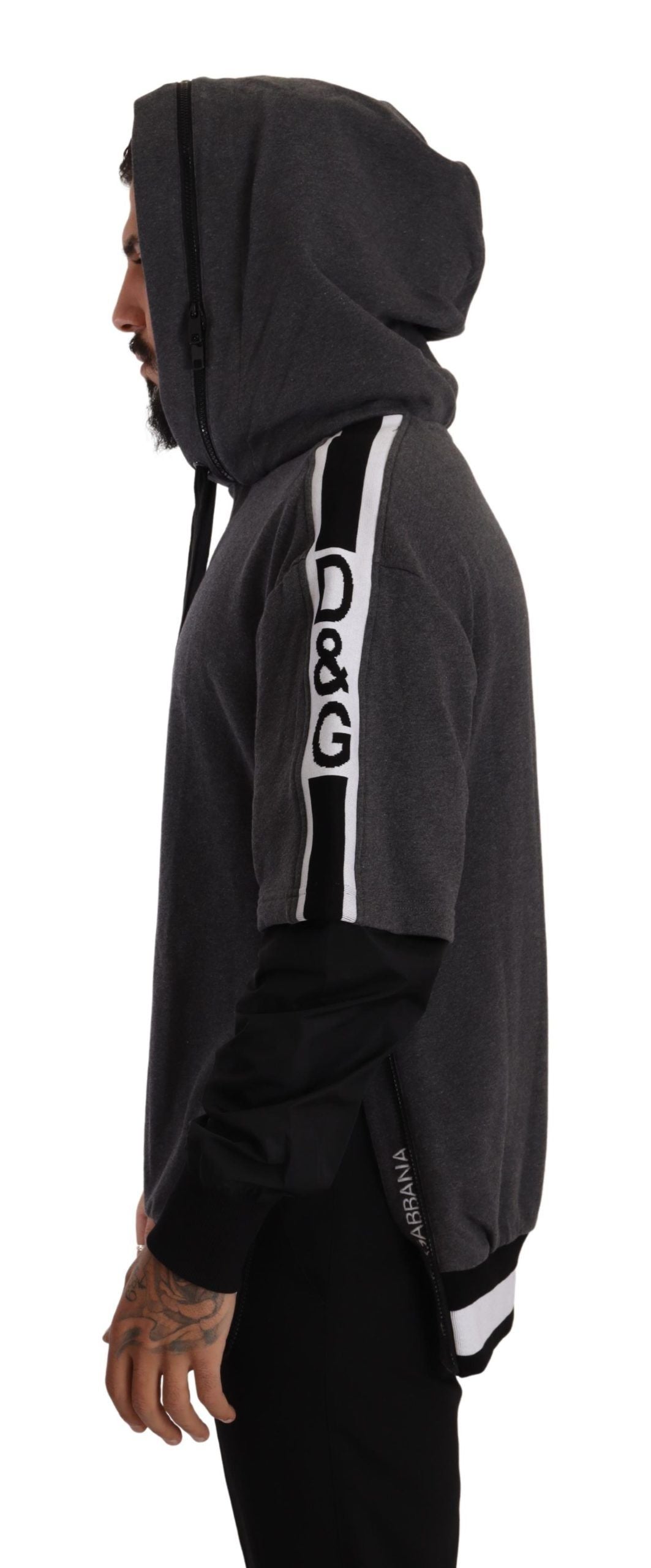 Dolce &amp; Gabbana Pull à capuche en coton noir gris #DGMILLENNIALS