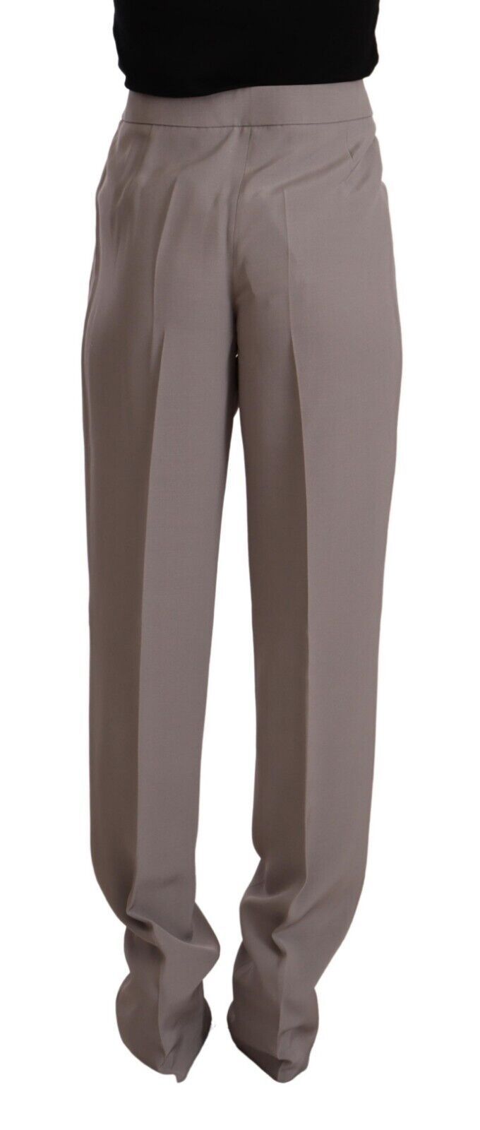 Armani Pantalon long fuselé en soie taille haute marron