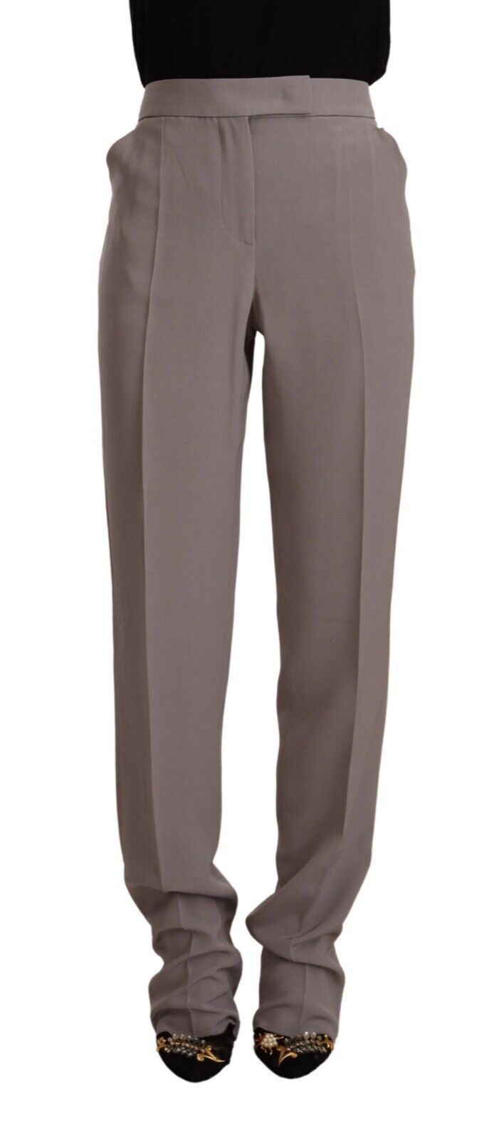 Armani Pantalon long fuselé en soie taille haute marron