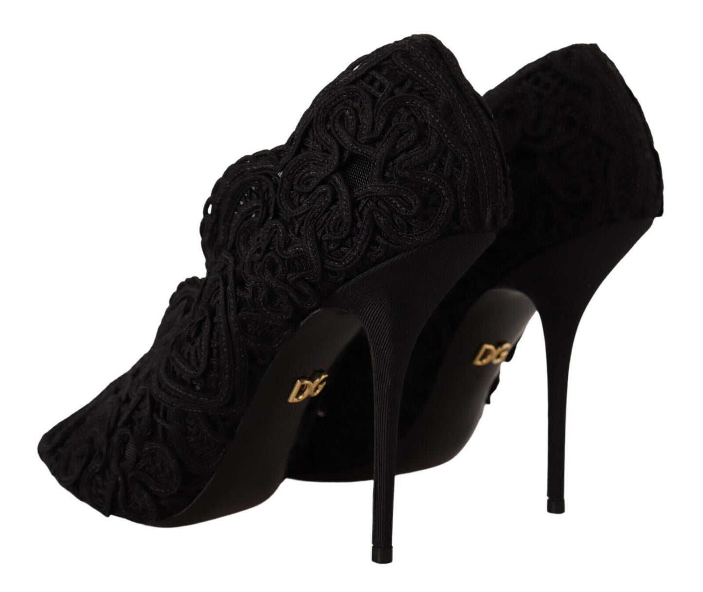 Schwarze Cordonetto Ricamo Pump-Schuhe mit offener Zehenpartie von Dolce &amp; Gabbana