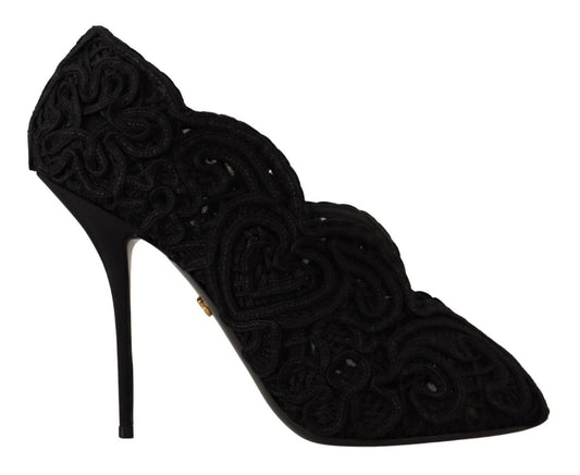 Dolce &amp; Gabbana Escarpins Cordonetto Ricamo noirs à bout ouvert