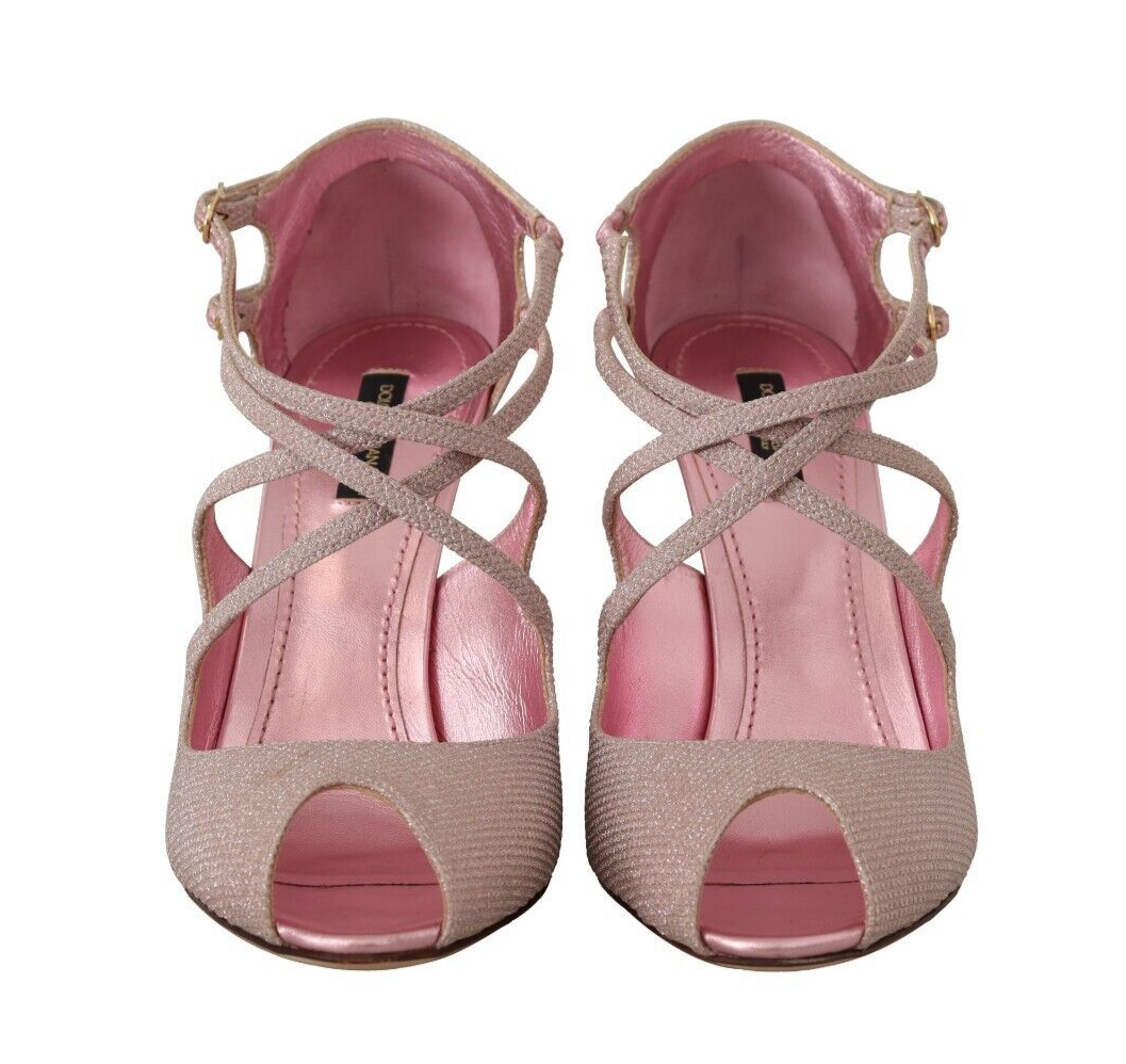 Dolce &amp; Gabbana – Rosa glitzernde Riemchensandalen mit Absatz