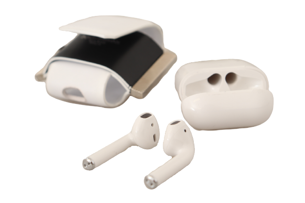 Étui Airpods avec bracelet en cuir noir et blanc Dolce &amp; Gabbana avec logo en métal argenté