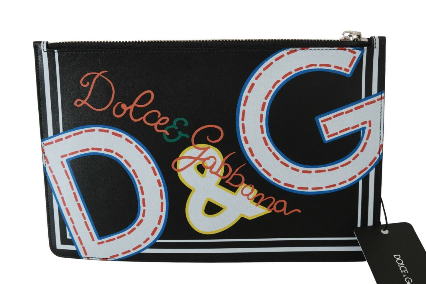 Dolce &amp; Gabbana Portefeuille en cuir avec fermeture éclair pour homme avec imprimé DG noir