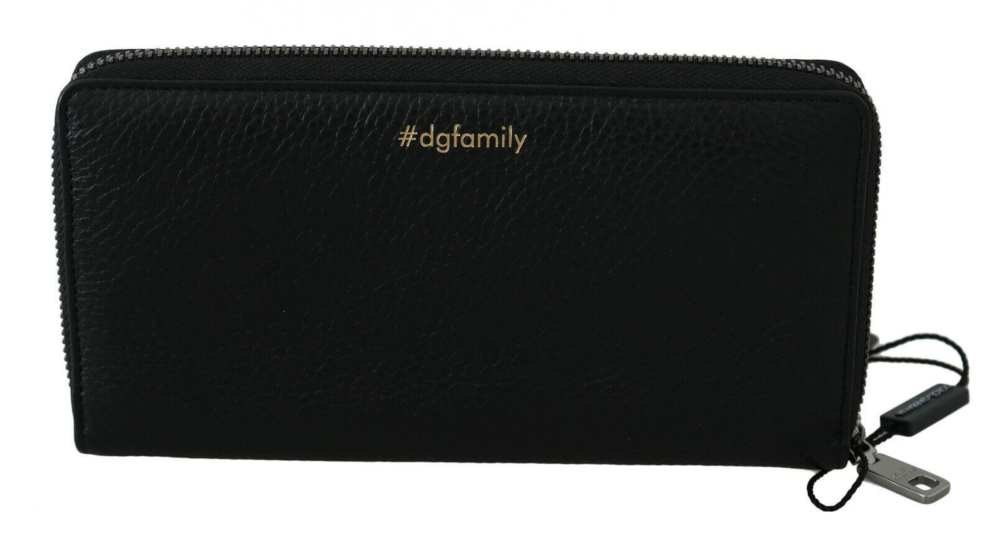 Dolce &amp; Gabbana Schwarz-Rotes Leder #DGFAMILY Continental-Geldbörse mit Reißverschluss