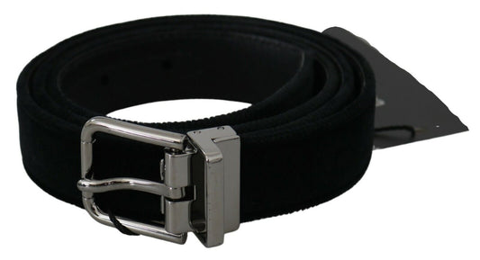 Dolce &amp; Gabbana Ceinture à boucle argentée en cuir velours noir