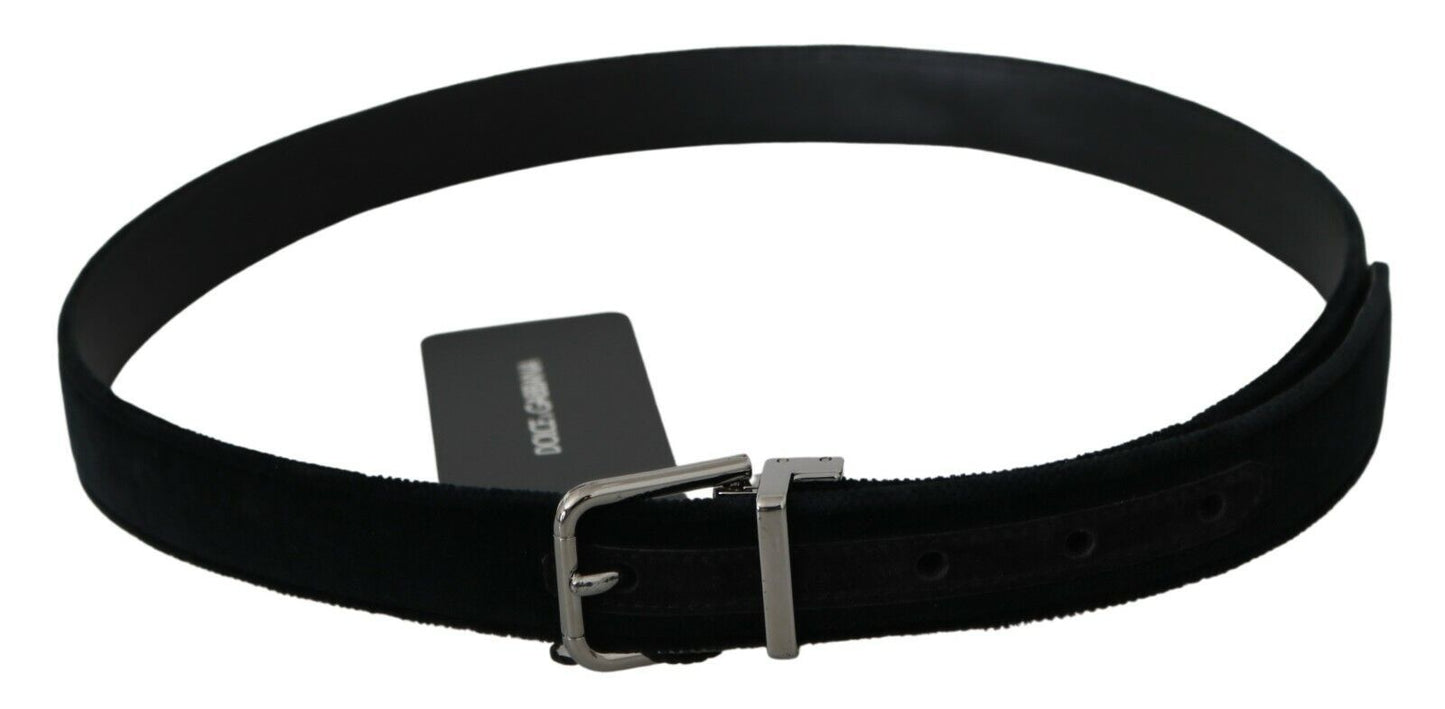 Dolce &amp; Gabbana Ceinture à boucle argentée en cuir velours noir