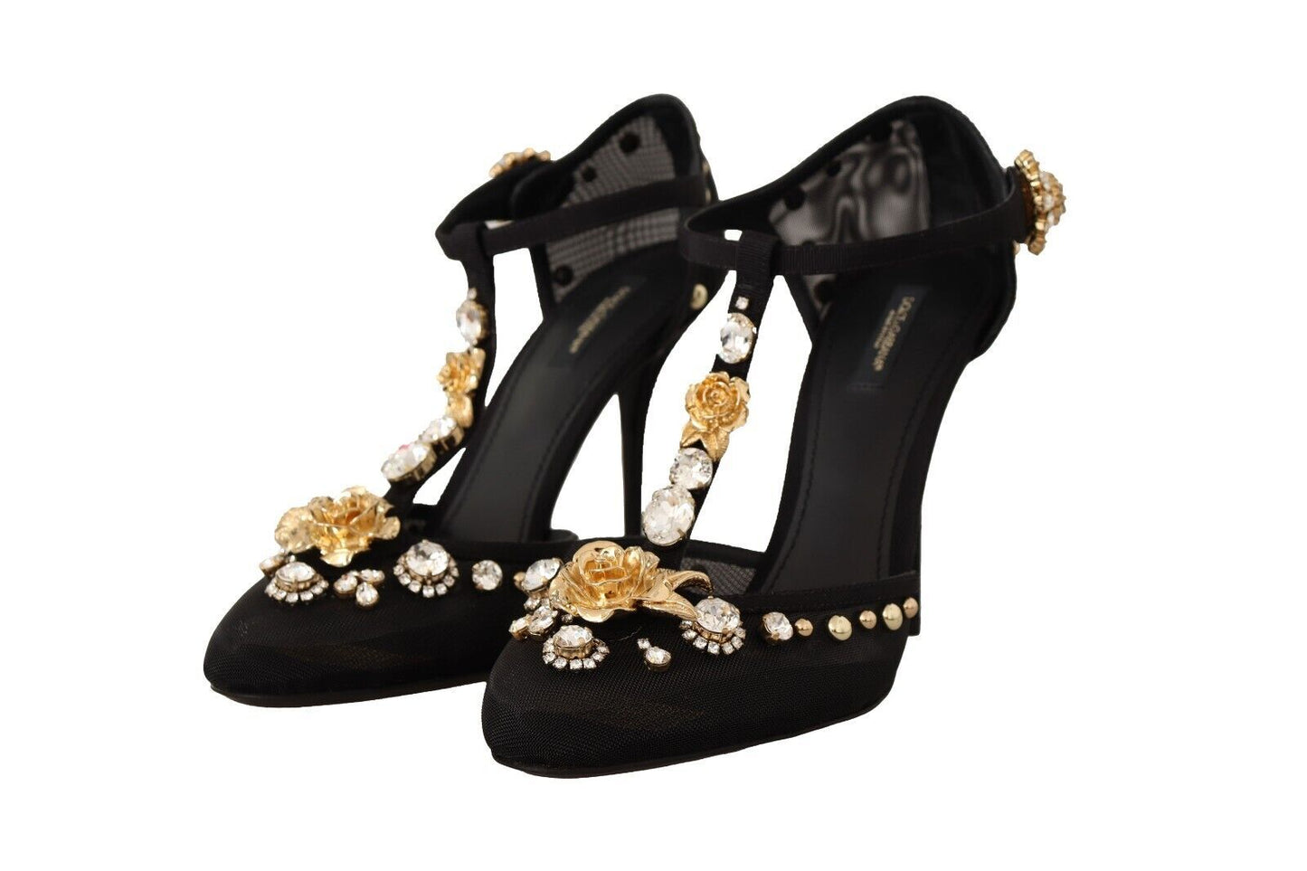 Dolce &amp; Gabbana Escarpins à talons avec bride en T et cristaux en maille noire