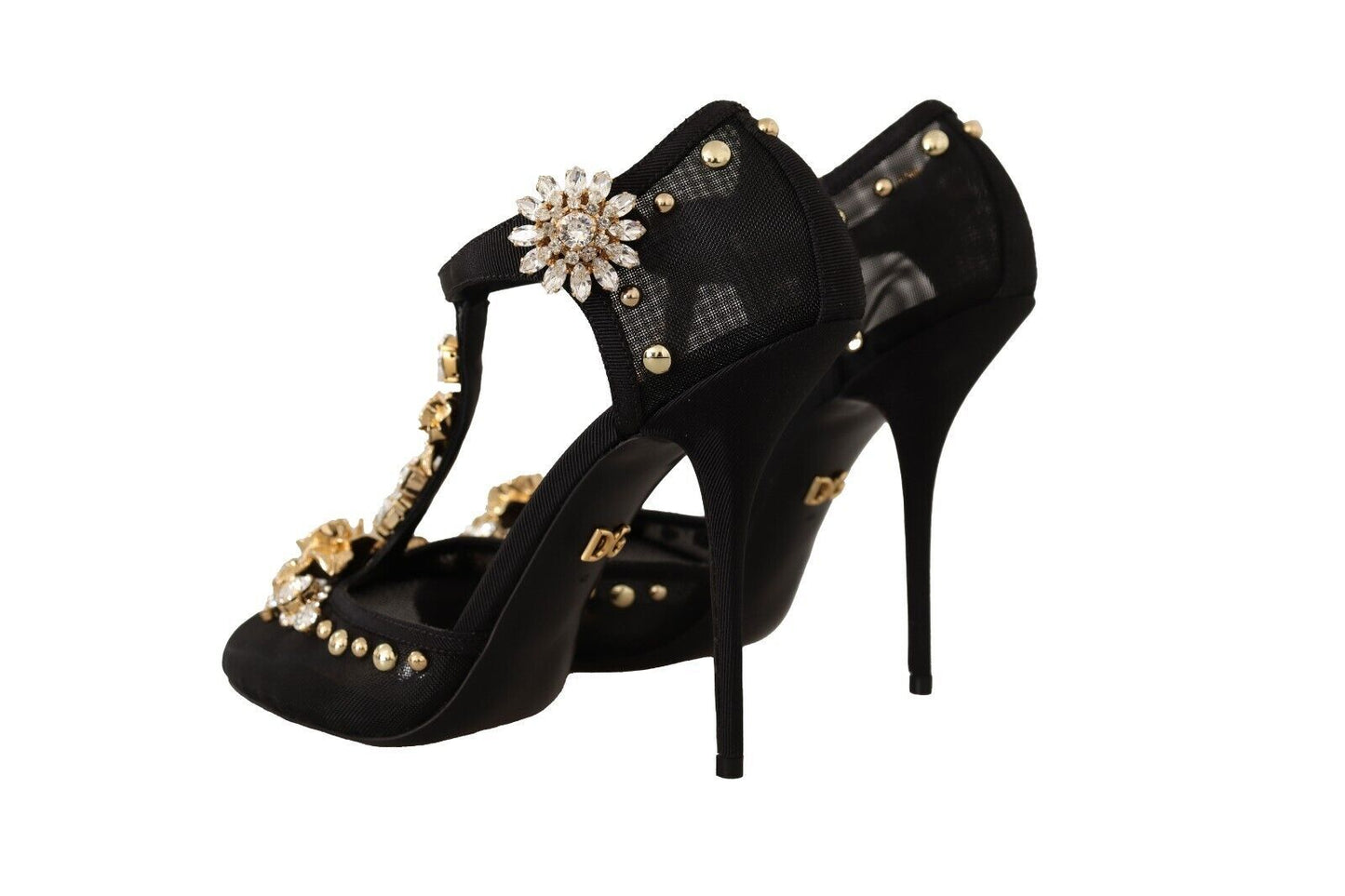 Dolce &amp; Gabbana Escarpins à talons avec bride en T et cristaux en maille noire