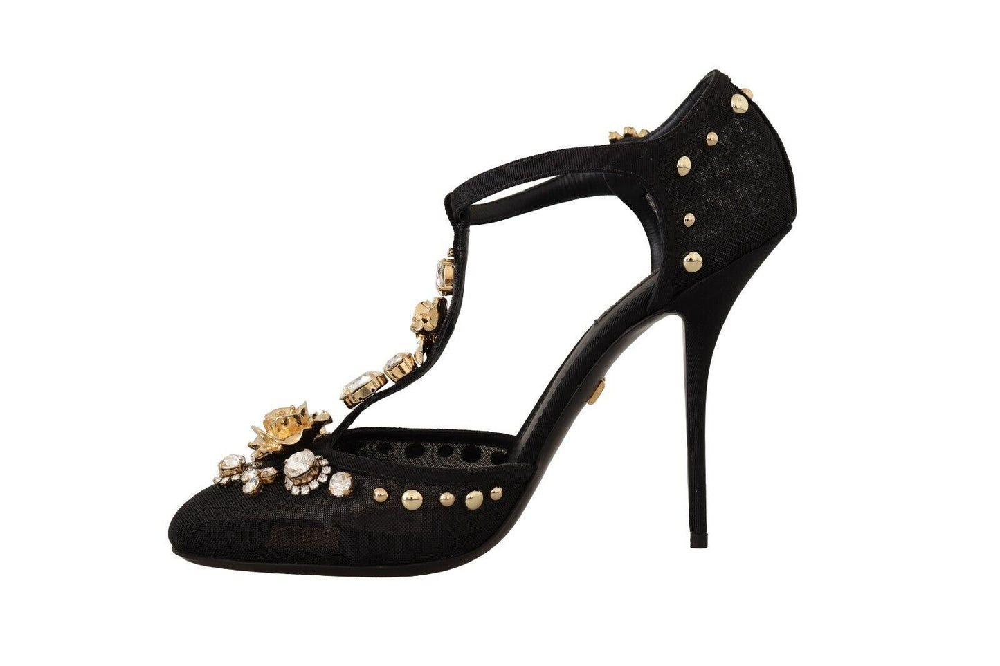 Dolce &amp; Gabbana Escarpins à talons avec bride en T et cristaux en maille noire