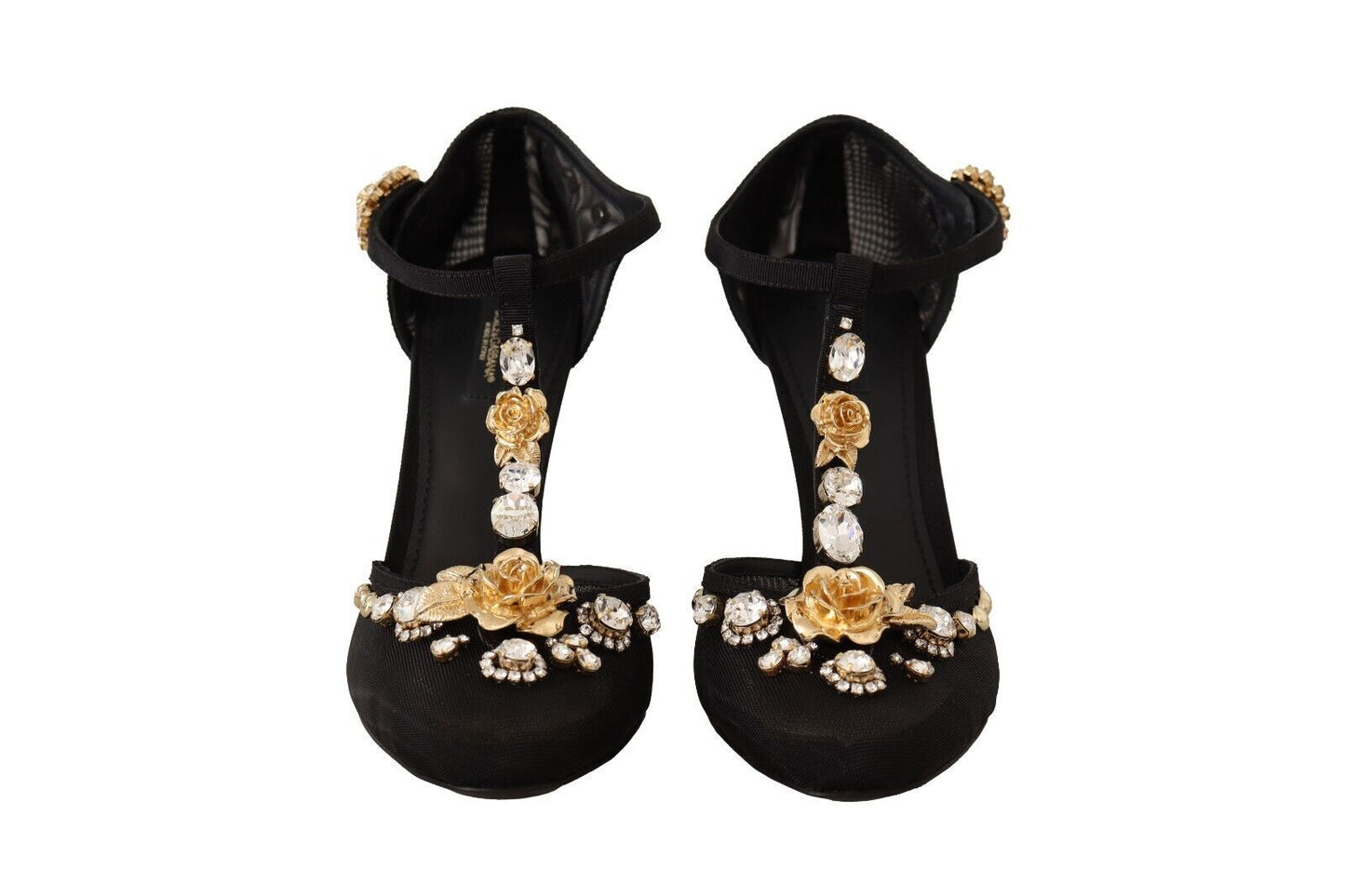 Dolce &amp; Gabbana Escarpins à talons avec bride en T et cristaux en maille noire