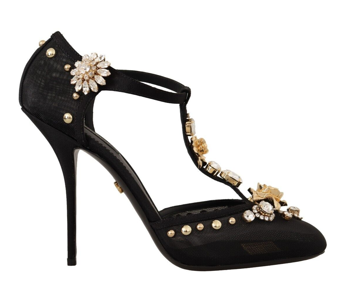 Dolce &amp; Gabbana Escarpins à talons avec bride en T et cristaux en maille noire