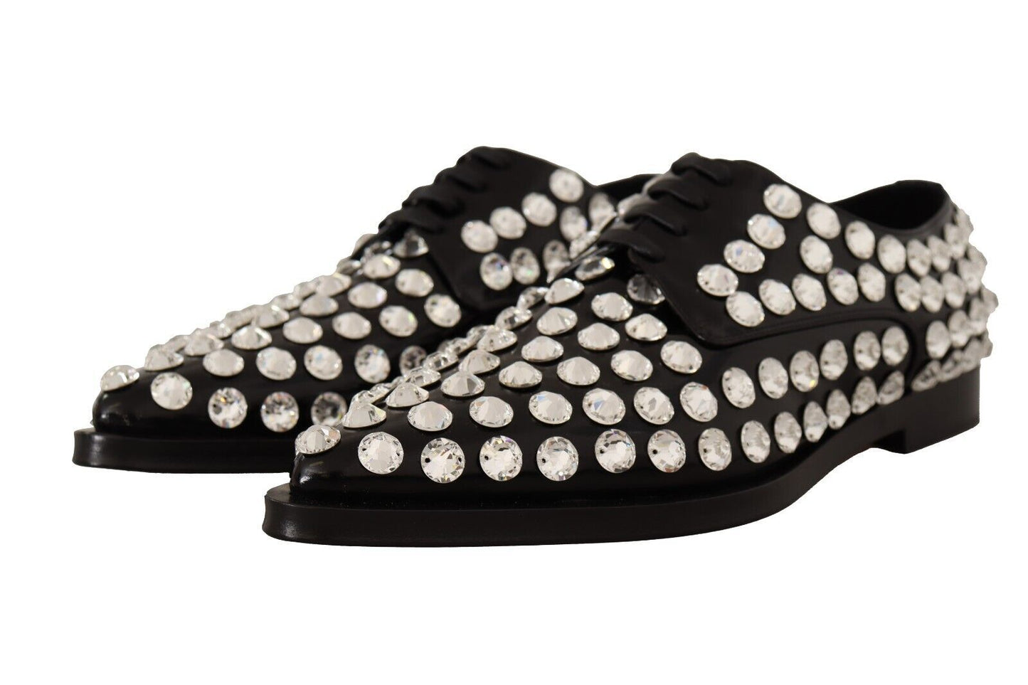 Dolce &amp; Gabbana Chaussures formelles à lacets en cuir noir avec cristaux