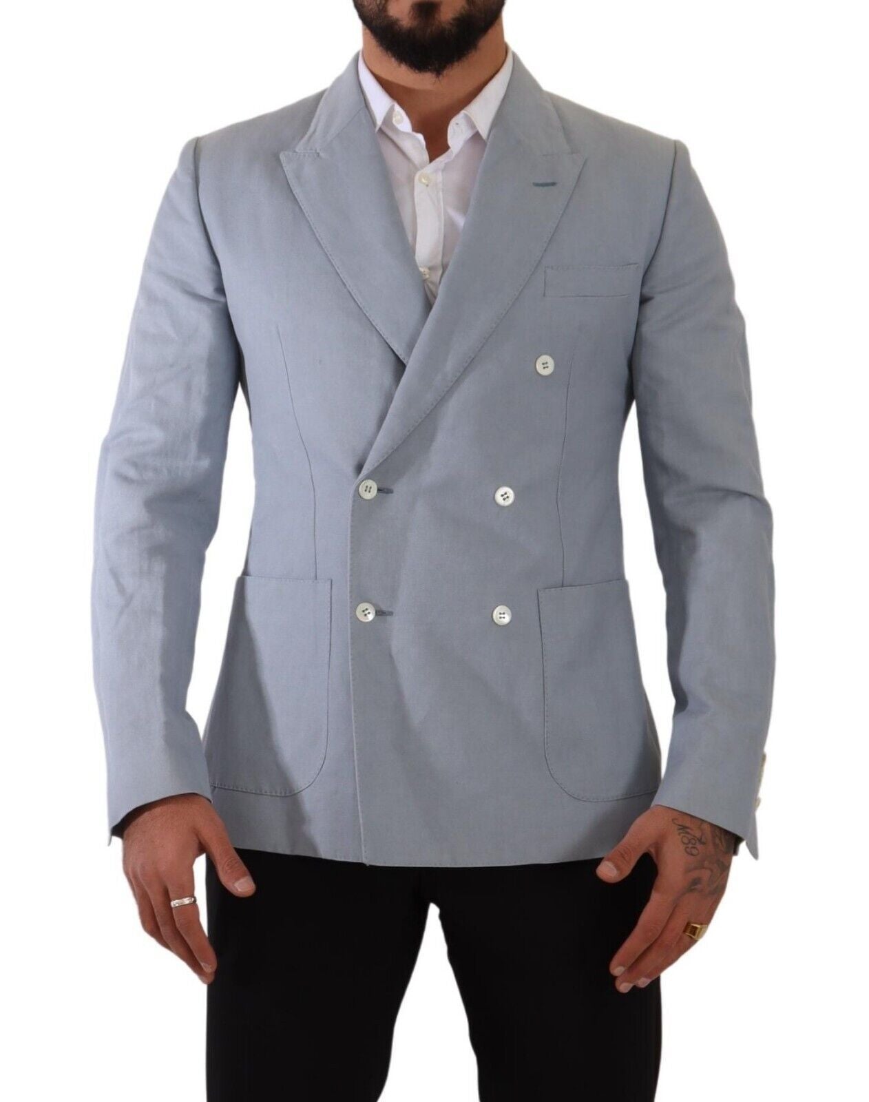 Dolce &amp; Gabbana Blauer Slim-Fit-Jacken-Mantel-Blazer aus Baumwollleinen