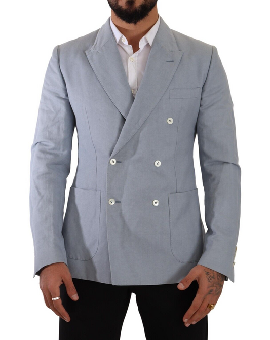 Dolce &amp; Gabbana Blauer Slim-Fit-Jacken-Mantel-Blazer aus Baumwollleinen