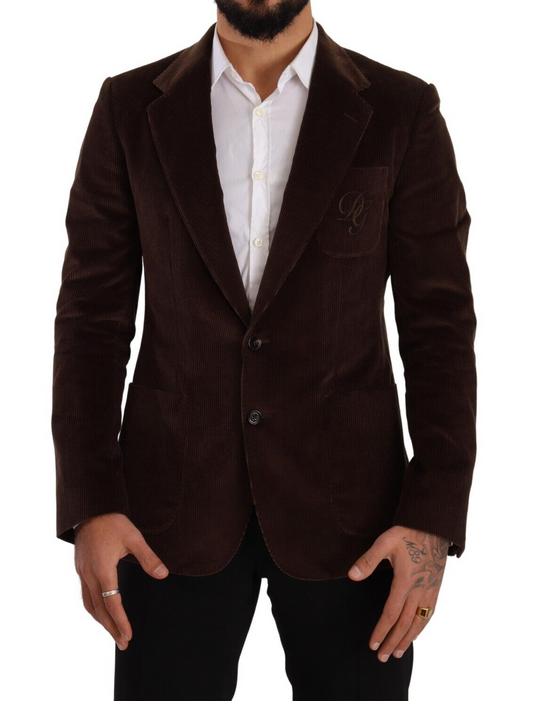 Dolce &amp; Gabbana Manteau slim en velours côtelé marron avec logo DG Blazer