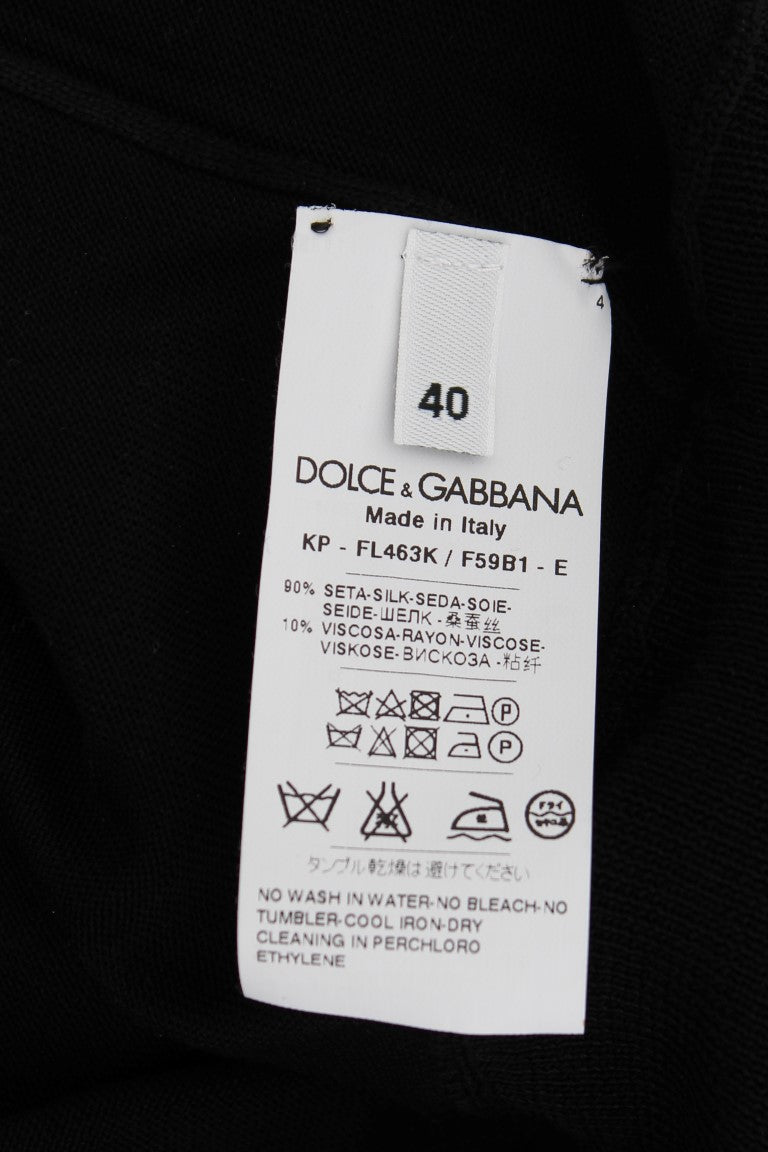 Dolce &amp; Gabbana Haut polo brodé à fleurs en soie noire