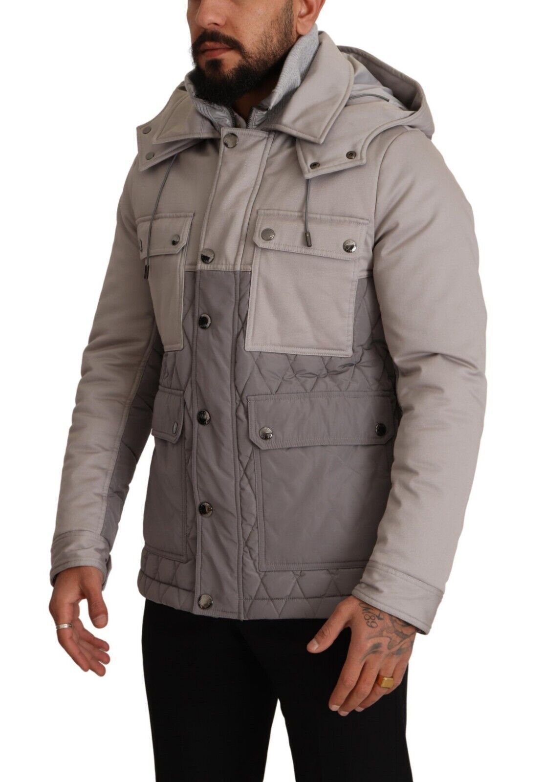 Dolce &amp; Gabbana Veste parka à capuche coupe-vent en coton gris