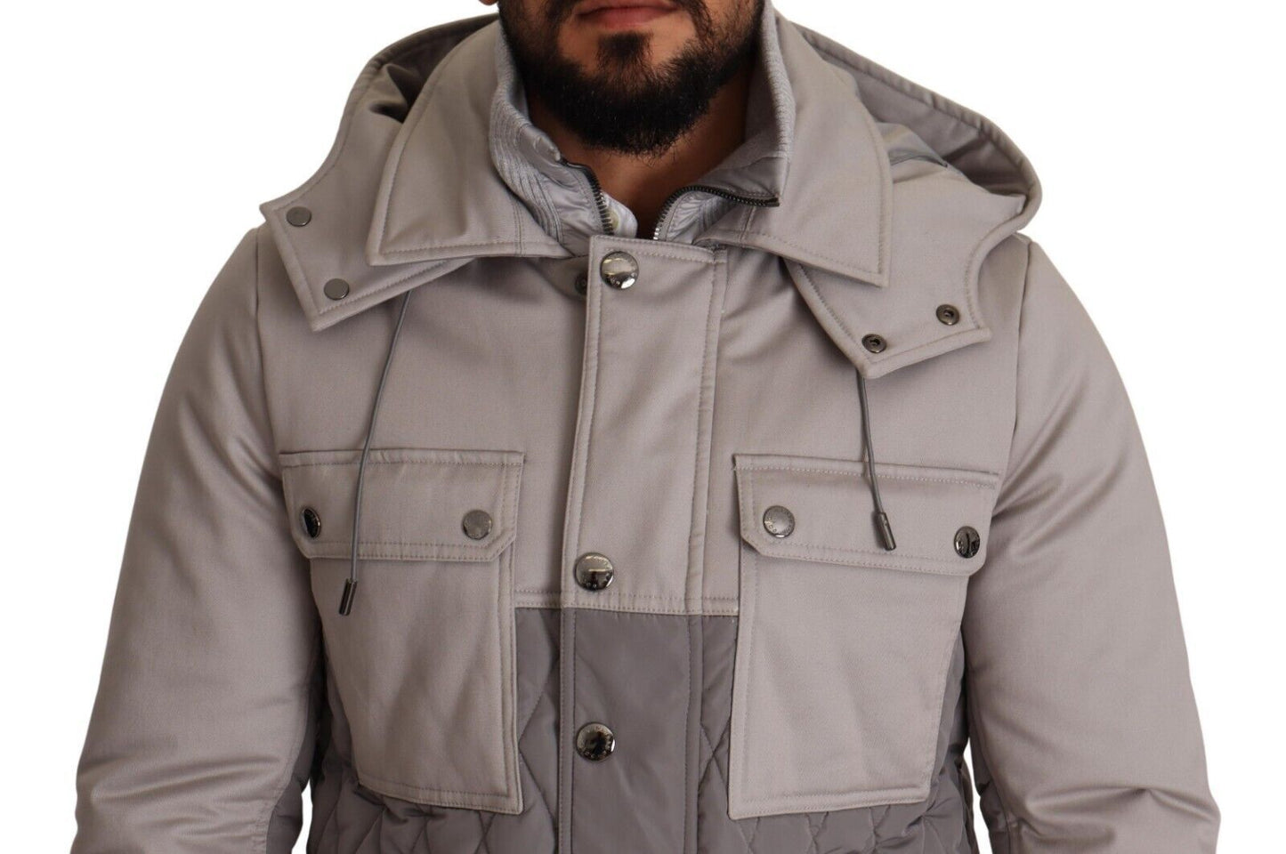 Dolce &amp; Gabbana Veste parka à capuche coupe-vent en coton gris