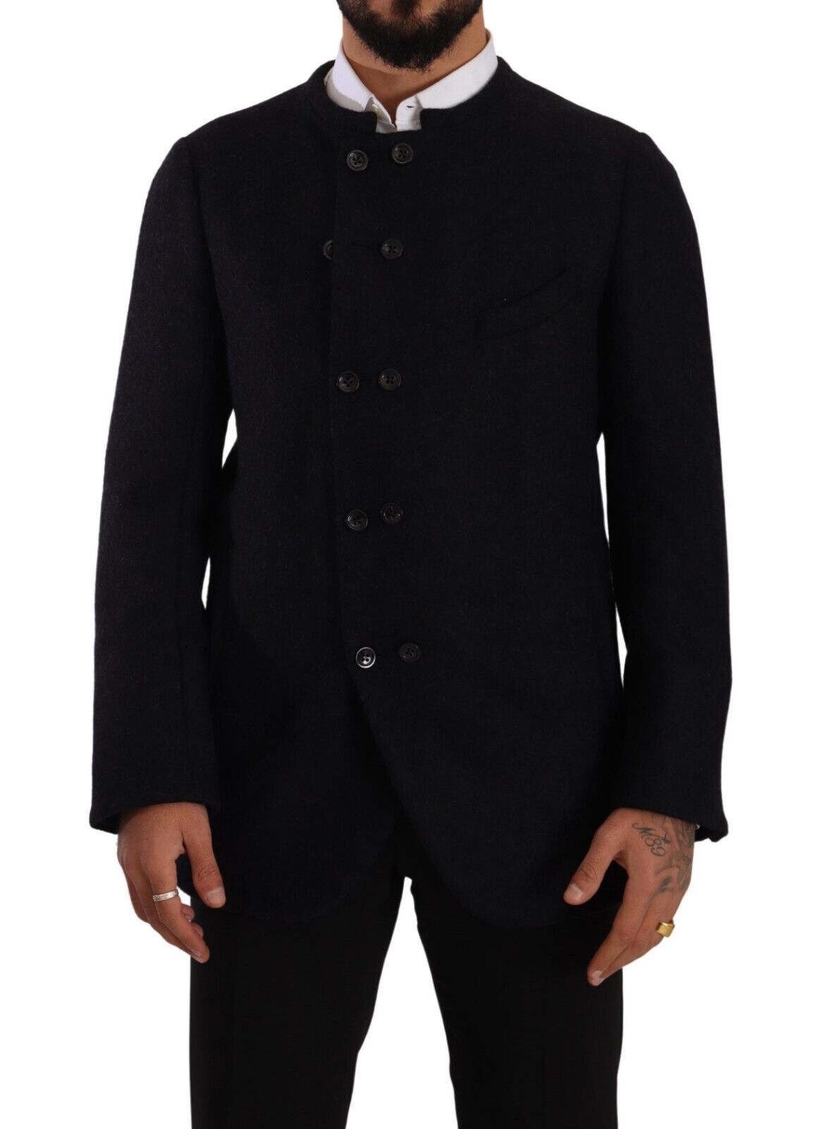 Dolce &amp; Gabbana Veste manteau boutonnée en alpaga gris pour hommes