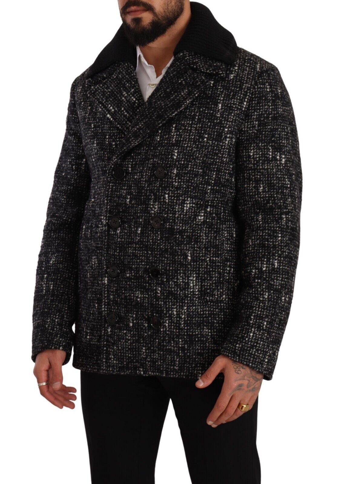 Dolce &amp; Gabbana Manteau croisé en laine noire Veste homme