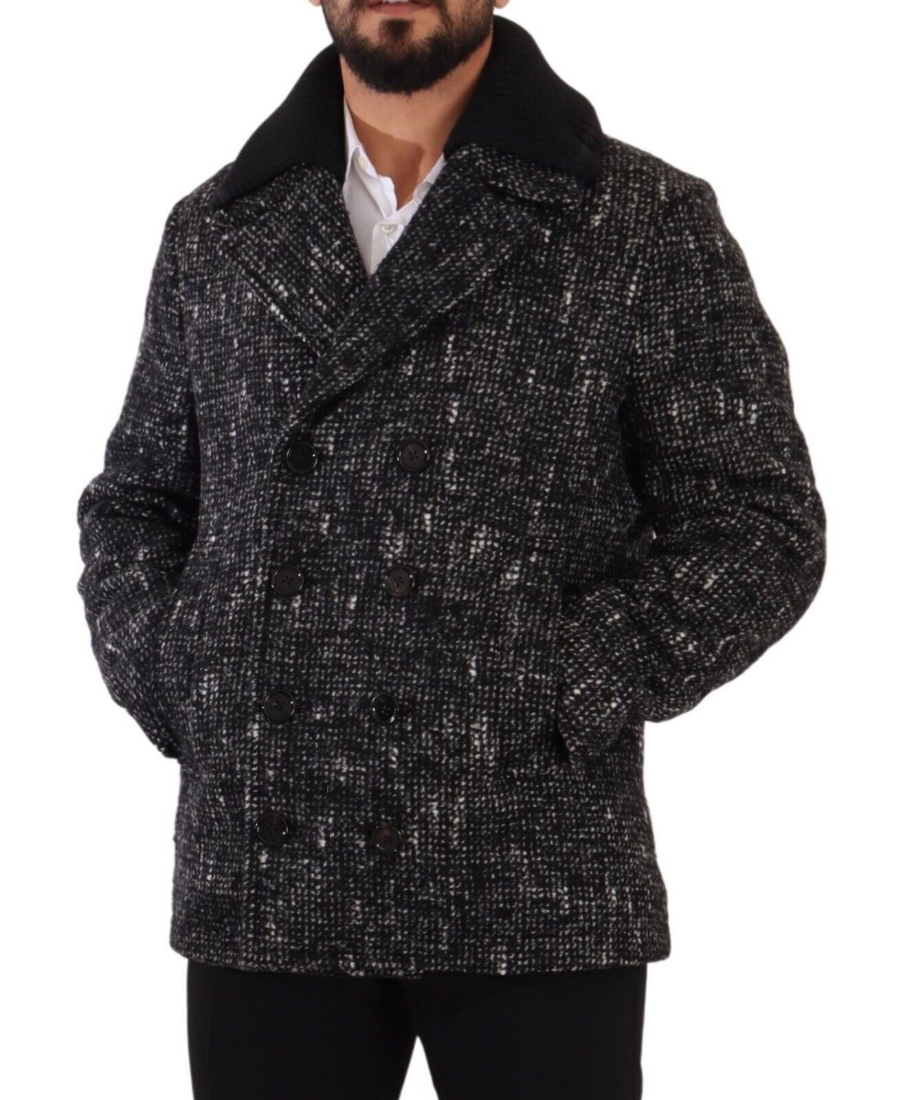 Dolce &amp; Gabbana Manteau croisé en laine noire Veste homme