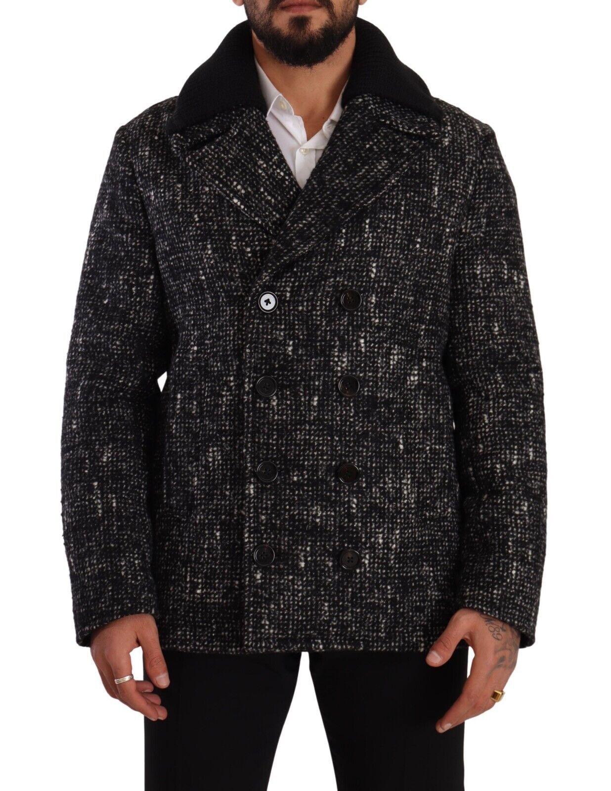 Dolce &amp; Gabbana Manteau croisé en laine noire Veste homme