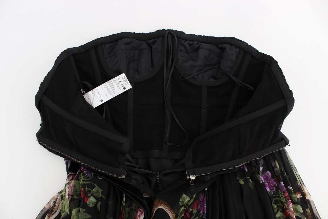 Dolce &amp; Gabbana Robe noire à broche en soie et cristal à imprimé clé