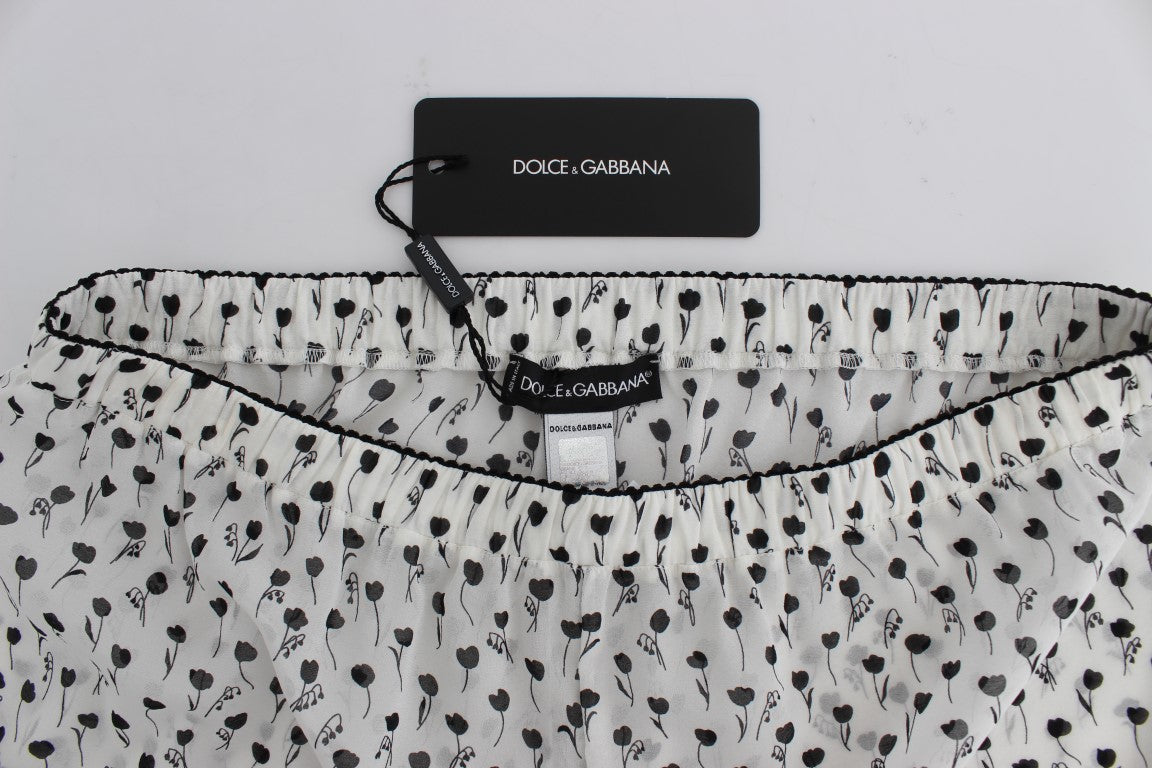 Dolce &amp; Gabbana Short de nuit en soie et dentelle florale blanche et noire