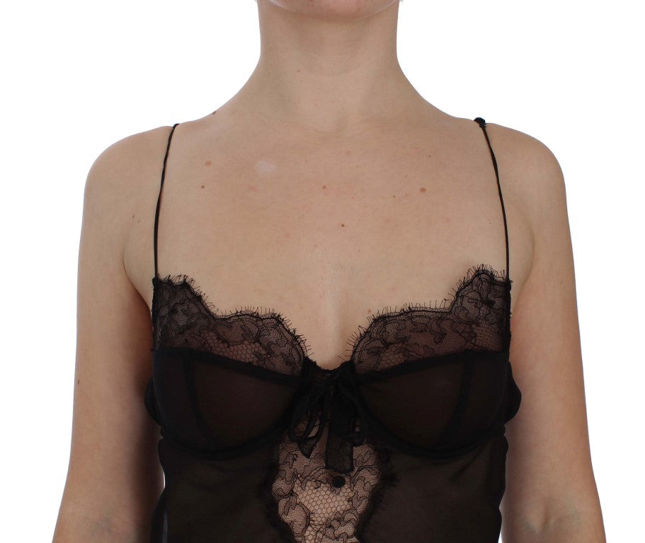 Dolce &amp; Gabbana Haut de lingerie nuisette en dentelle de soie noire