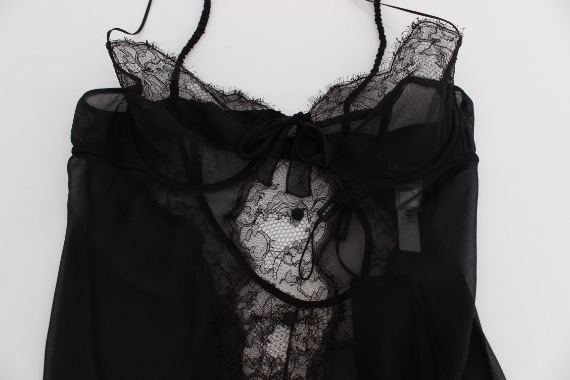 Dolce &amp; Gabbana Haut de lingerie nuisette en dentelle de soie noire