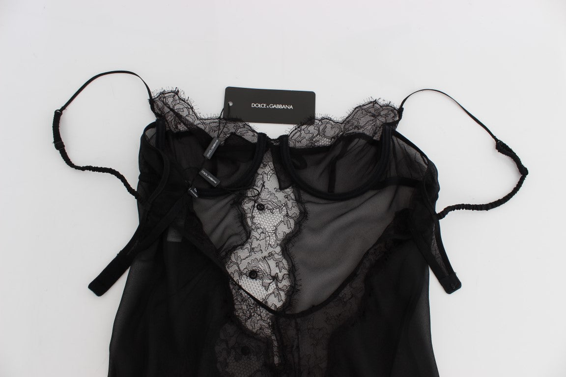 Dolce &amp; Gabbana Haut de lingerie nuisette en dentelle de soie noire