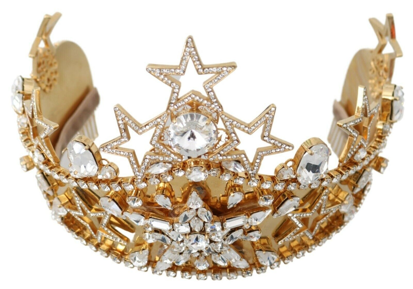 Dolce &amp; Gabbana Gold Crystal Star STRASS Crown Logo Diadem Tiara