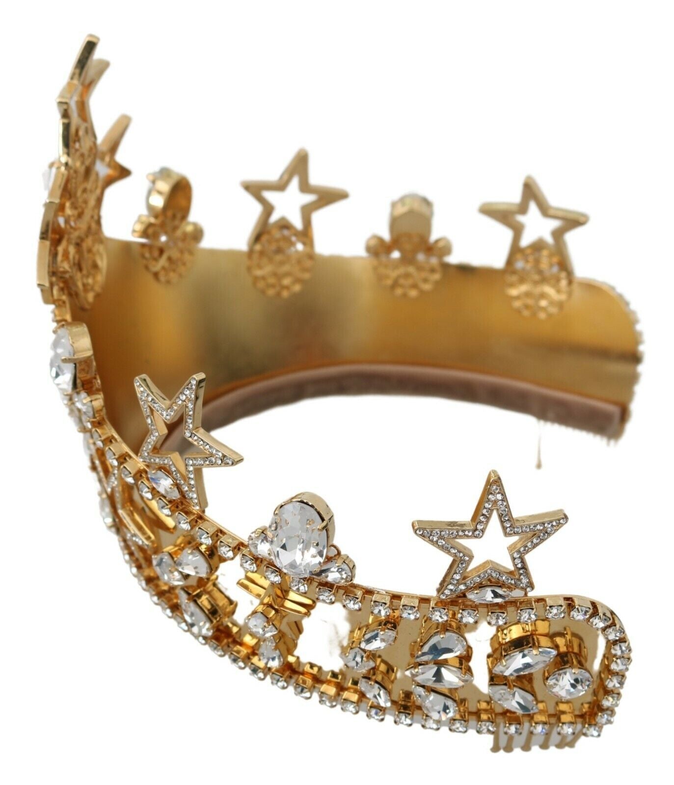 Dolce &amp; Gabbana Gold Crystal Star STRASS Crown Logo Diadem Tiara