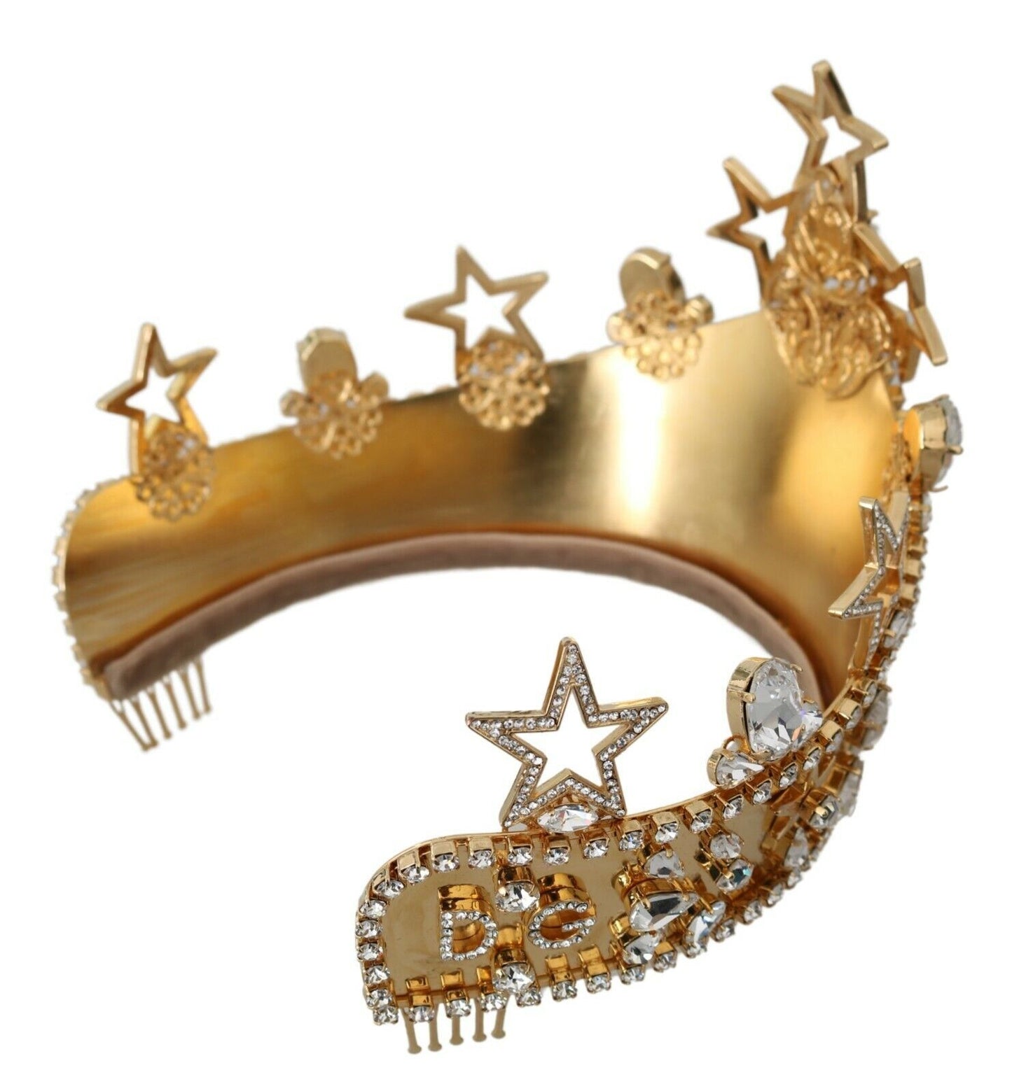 Dolce &amp; Gabbana Gold Crystal Star STRASS Crown Logo Diadem Tiara