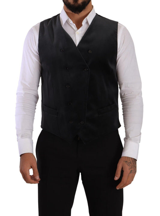 Dolce &amp; Gabbana Slim-Fit-Weste aus grauem Samt und Baumwolle