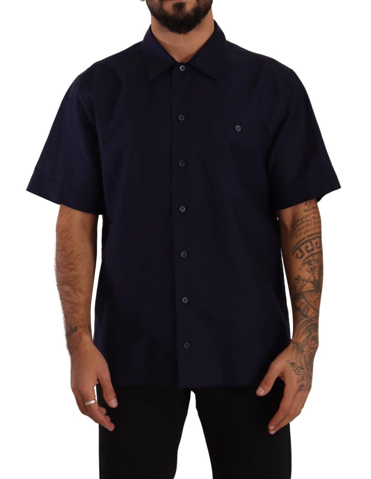 Dolce &amp; Gabbana Marineblaues Button-Down-Kurzarmhemd