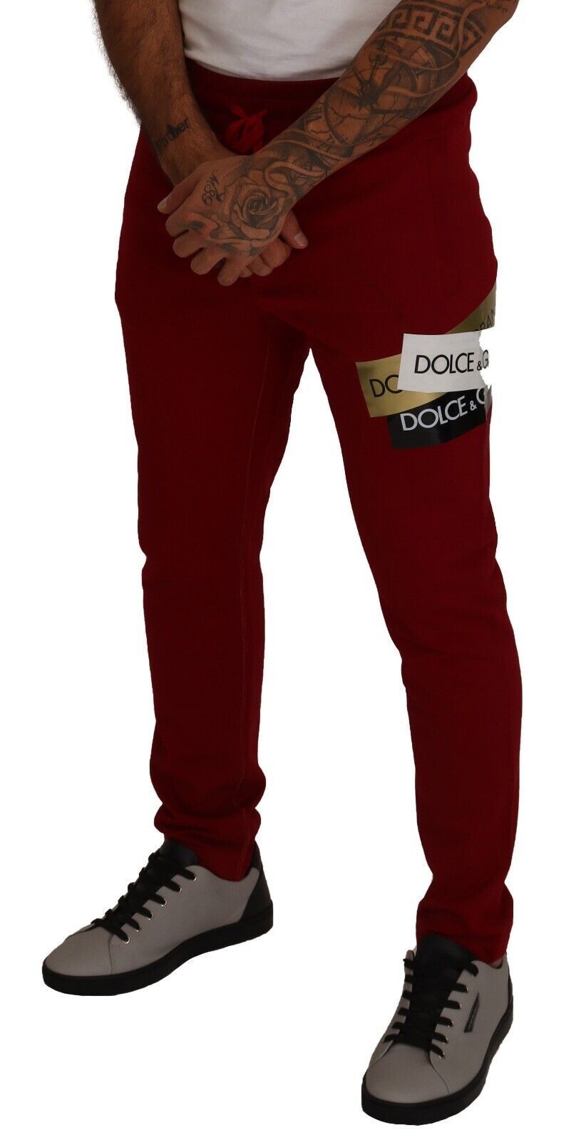 Dolce &amp; Gabbana Pantalon de jogging en coton rouge avec patch logo