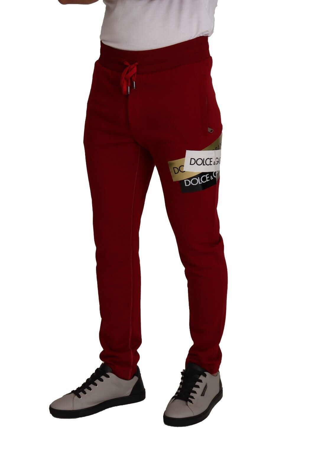 Dolce &amp; Gabbana Pantalon de jogging en coton rouge avec patch logo