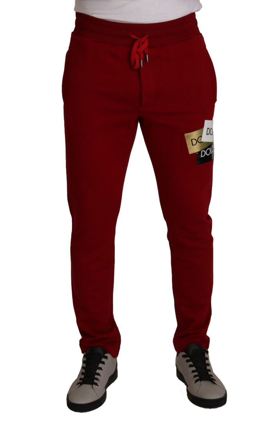 Dolce &amp; Gabbana Pantalon de jogging en coton rouge avec patch logo