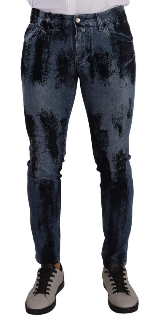 Dolce &amp; Gabbana Blau-schwarze Röhrenjeans aus Baumwolle