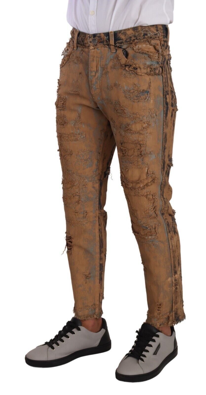 Dolce &amp; Gabbana – Braune Distressed-Jeans aus normalem Baumwolldenim