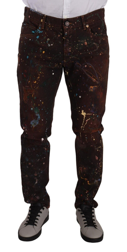 Dolce &amp; Gabbana Jean en denim régulier en coton couleur Splash marron