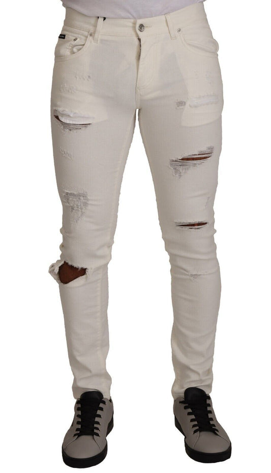 Dolce &amp; Gabbana Jean skinny en coton blanc en lambeaux pour hommes