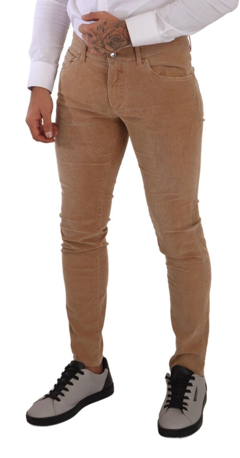 Dolce &amp; Gabbana Jean slim skinny en coton velours côtelé marron