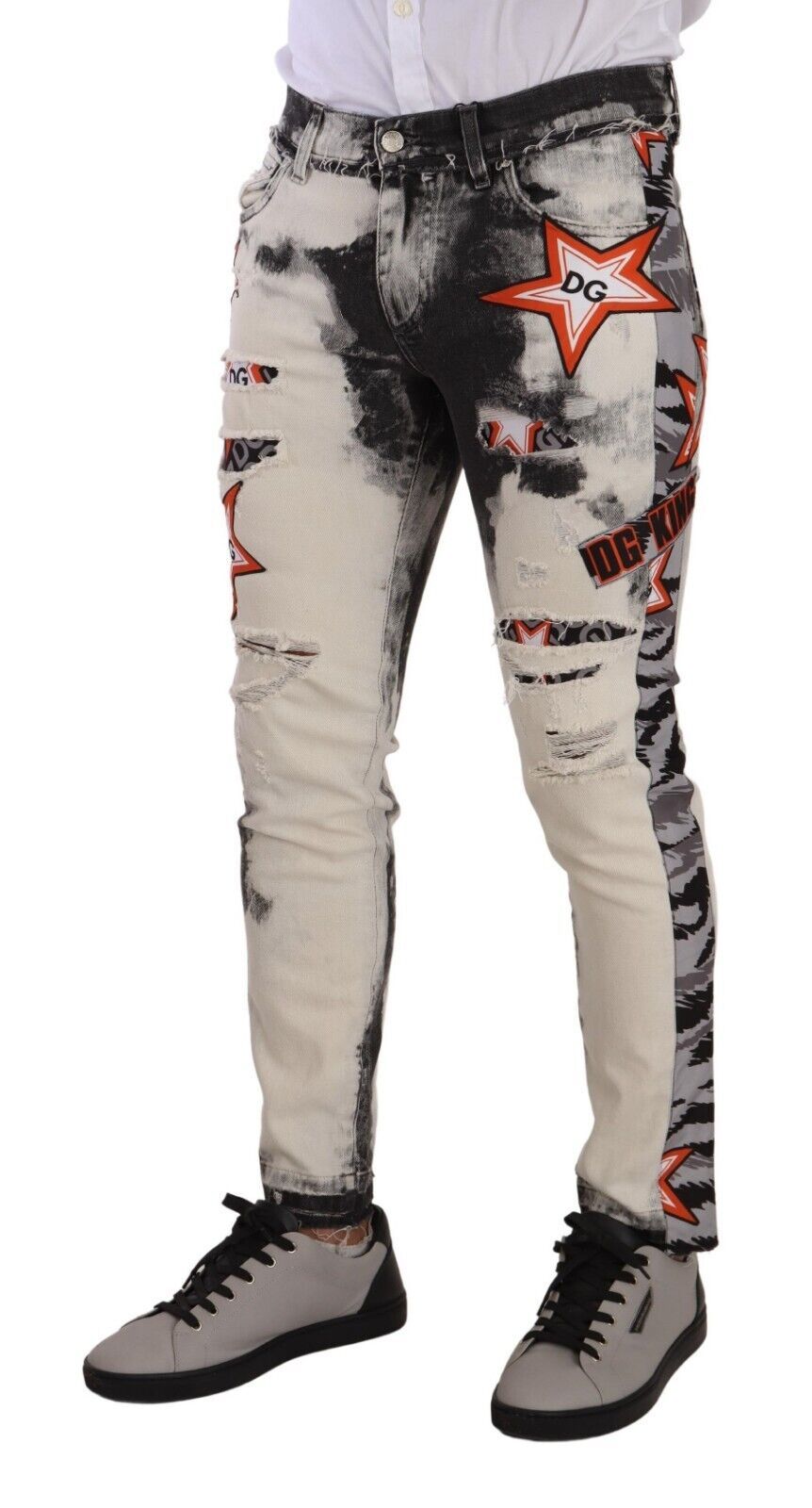 Dolce &amp; Gabbana Jean skinny en coton noir blanc vieilli