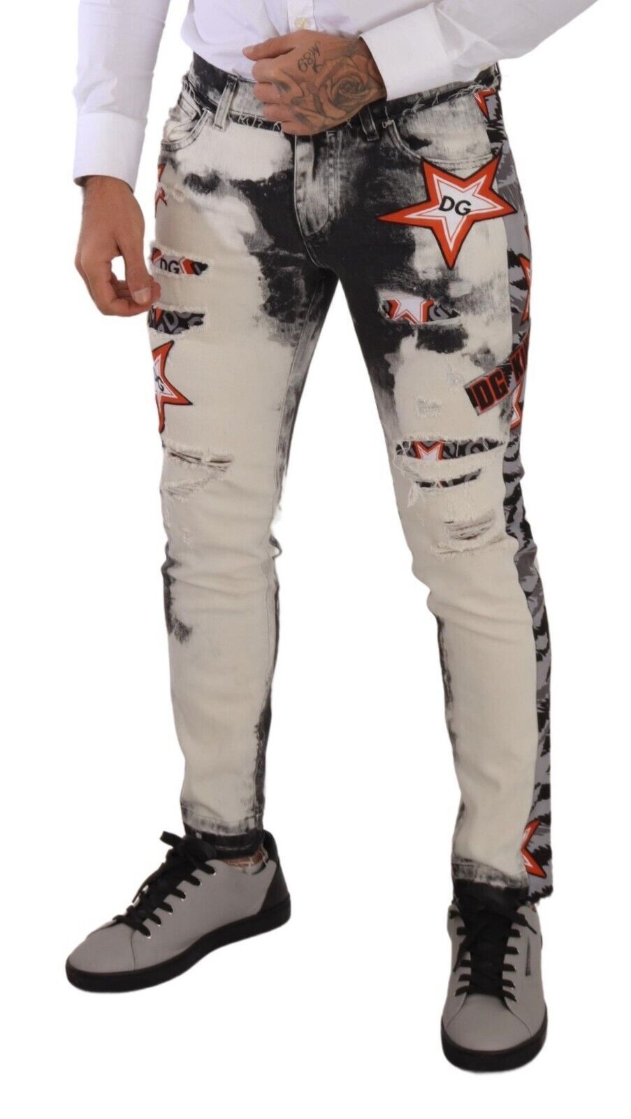 Dolce &amp; Gabbana Jean skinny en coton noir blanc vieilli