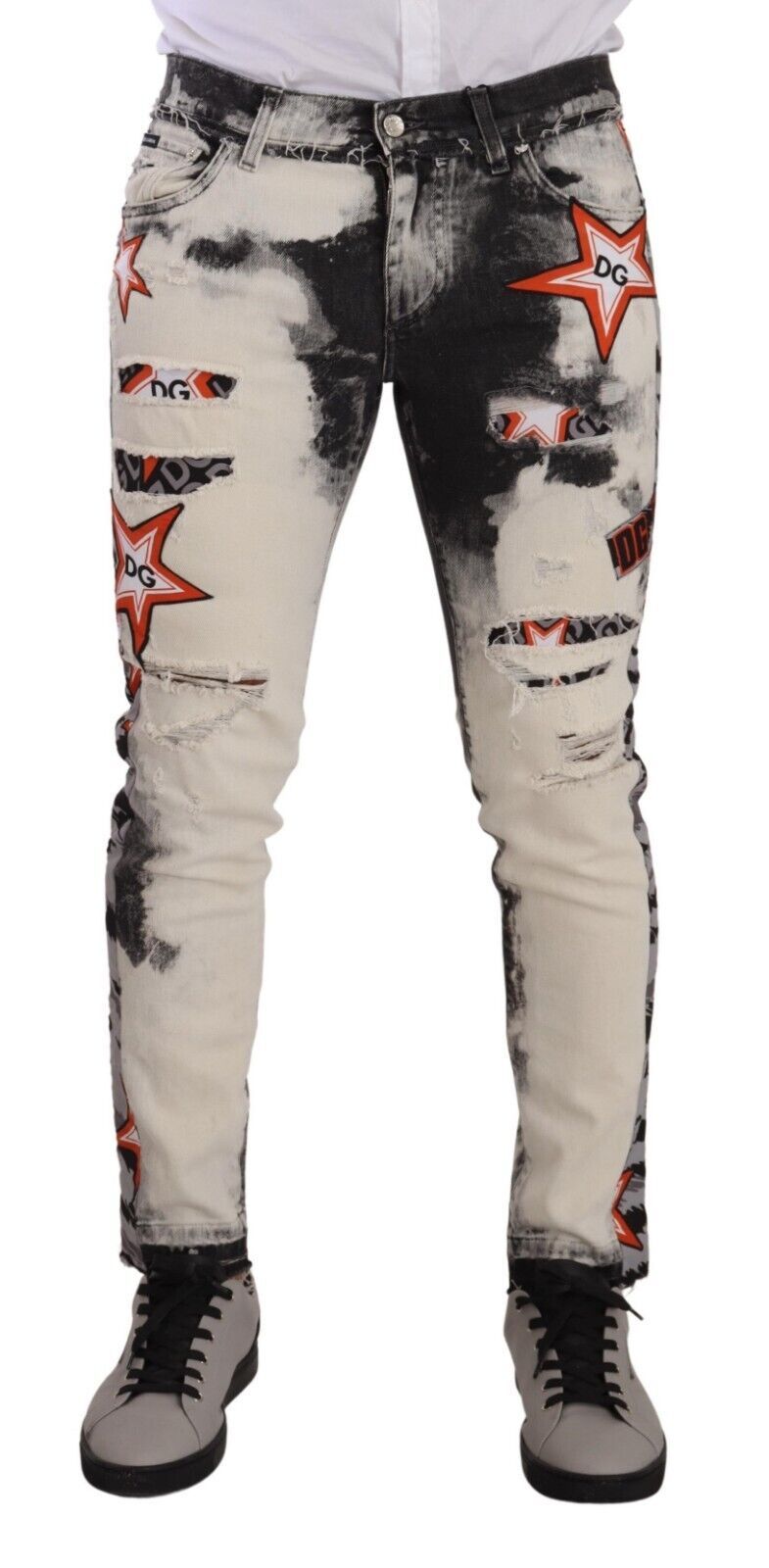 Dolce &amp; Gabbana Jean skinny en coton noir blanc vieilli