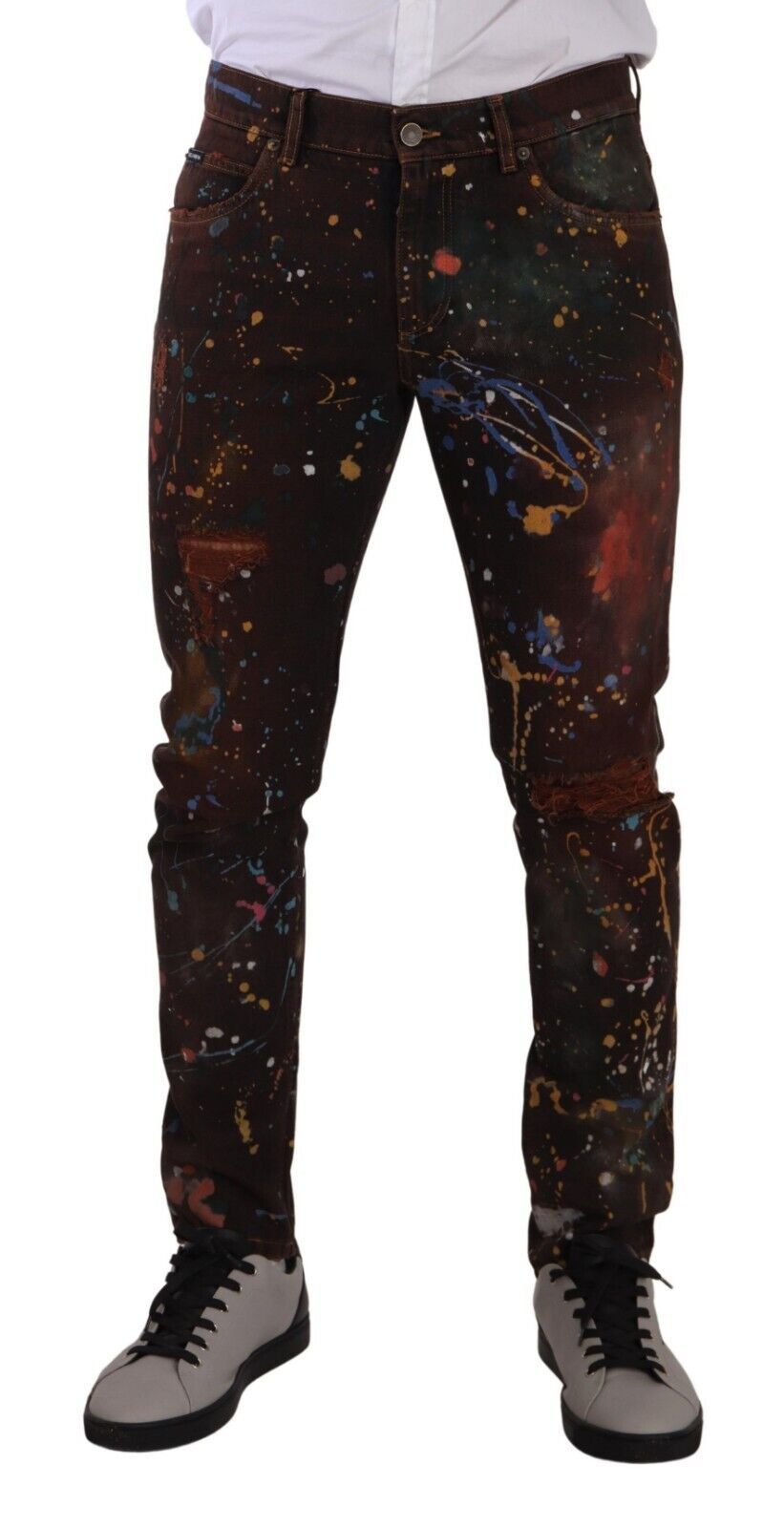 Dolce &amp; Gabbana Jean en denim régulier en coton Splash de couleur marron